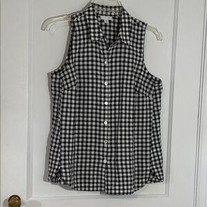 J. Jill Black and White Check button front wing collar Sleeveless Shirt, size SP